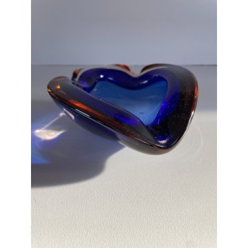 BOWL SVUOTATASCHE VETRO Murano SOMMERSO TRASPARENTE BLU AMBRA PORTACENERE '900