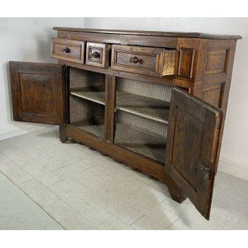 ANTICA CREDENZA PIEMONTESE LEGNO NOCE PIOPPO PATINA ORIGINALE MADIA EPOCA 1700