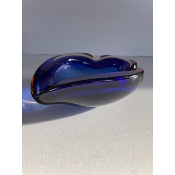 BOWL SVUOTATASCHE VETRO Murano SOMMERSO TRASPARENTE BLU AMBRA PORTACENERE '900