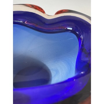 BOWL SVUOTATASCHE VETRO Murano SOMMERSO TRASPARENTE BLU AMBRA PORTACENERE '900