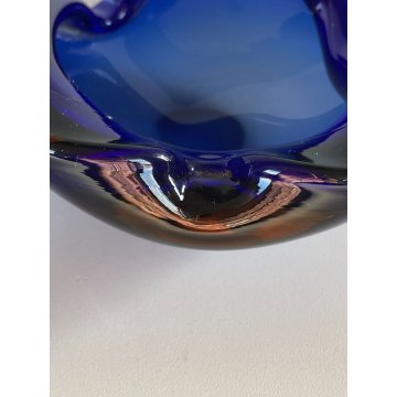 BOWL SVUOTATASCHE VETRO Murano SOMMERSO TRASPARENTE BLU AMBRA PORTACENERE '900