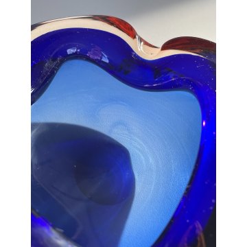 BOWL SVUOTATASCHE VETRO Murano SOMMERSO TRASPARENTE BLU AMBRA PORTACENERE '900