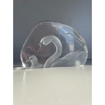 FERMACARTE CRYSTAL ART GLASS Mats Jonasson "Swan And Baby" 3314 VINTAGE '70