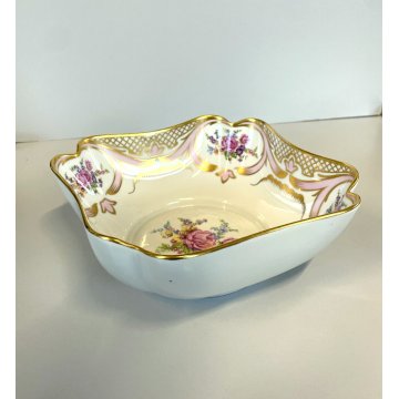 VINTAGE BOWL CIOTOLA PORCELLANA BIANCA Limoges DECORO BOUQUET FIORI ORO FRANCIA