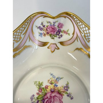 VINTAGE BOWL CIOTOLA PORCELLANA BIANCA Limoges DECORO BOUQUET FIORI ORO FRANCIA