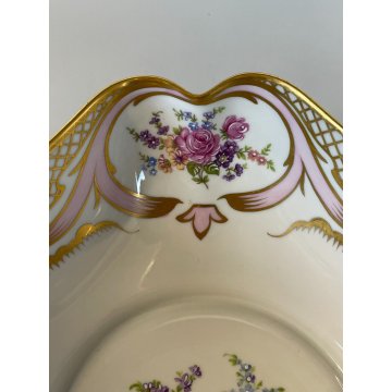 VINTAGE BOWL CIOTOLA PORCELLANA BIANCA Limoges DECORO BOUQUET FIORI ORO FRANCIA