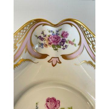 VINTAGE BOWL CIOTOLA PORCELLANA BIANCA Limoges DECORO BOUQUET FIORI ORO FRANCIA