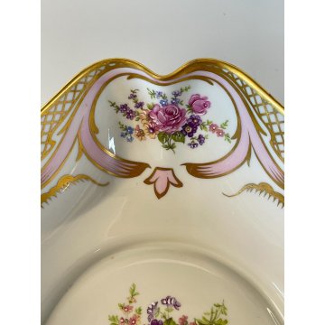 VINTAGE BOWL CIOTOLA PORCELLANA BIANCA Limoges DECORO BOUQUET FIORI ORO FRANCIA