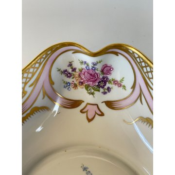 VINTAGE BOWL CIOTOLA PORCELLANA BIANCA Limoges DECORO BOUQUET FIORI ORO FRANCIA