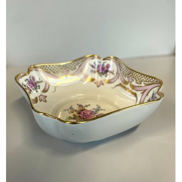 VINTAGE BOWL CIOTOLA PORCELLANA BIANCA Limoges DECORO BOUQUET FIORI ORO FRANCIA