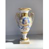 PICCOLO VASO BIANSATO BALAUSTRA PORCELLANA BIANCA DECORO BLU ORO VINTAGE 25 cm/h