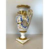 PICCOLO VASO BIANSATO BALAUSTRA PORCELLANA BIANCA DECORO BLU ORO VINTAGE 25 cm/h