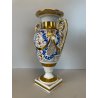 PICCOLO VASO BIANSATO BALAUSTRA PORCELLANA BIANCA DECORO BLU ORO VINTAGE 25 cm/h
