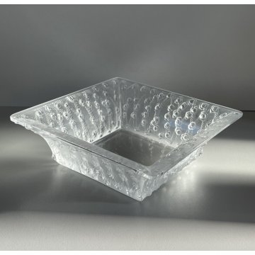 ANTICO CENTROTAVOLA BOWL CRISTALLO "Roses" René Lalique SQUARE VASE 24,5x24,5cm