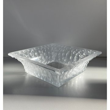 ANTICO CENTROTAVOLA BOWL CRISTALLO "Roses" René Lalique SQUARE VASE 24,5x24,5cm