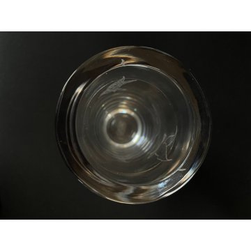 VASO VINTAGE CILINDRO VETRO Murano "Amadio Bianchi" DECORO INCISO UCCELLI VOLO