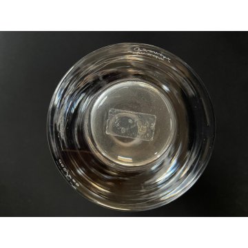 VASO VINTAGE CILINDRO VETRO Murano "Amadio Bianchi" DECORO INCISO UCCELLI VOLO