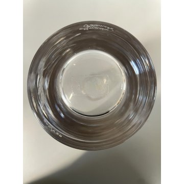 VASO VINTAGE CILINDRO VETRO Murano "Amadio Bianchi" DECORO INCISO UCCELLI VOLO