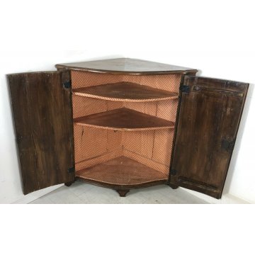 ANTICA GROSSA ANGOLIERA LEGNO NOCE PIEMONTESE 2 RIPIANI 1800 2 ANTE 100 GRADI 