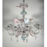 LAMPADARIO VETRO SOFFIATO MURANO FIORI COLORATI 8 BRACCI ANNI 60 DECORO ø 70 cm