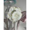 LAMPADARIO VETRO SOFFIATO MURANO FIORI COLORATI 8 BRACCI ANNI 60 DECORO ø 70 cm