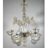 LAMPADARIO VETRO MURANO DECORO PAGLIUZZE ORO FIORI 5 BRACCI ANNI 60 ø 48 cm