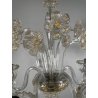 LAMPADARIO VETRO MURANO DECORO PAGLIUZZE ORO FIORI 5 BRACCI ANNI 60 ø 48 cm