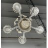 LAMPADARIO VETRO MURANO DECORO PAGLIUZZE ORO FIORI 5 BRACCI ANNI 60 ø 48 cm