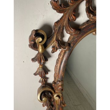 ANTICA SPECCHIERA LEGNO SCOLPITO DORATO STILE BAROCCO SPECCIO DECORO ANNI 60