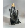 SCULTURA BRONZO MANO CON FOGLIA MIMMO PALADINO ANNI 2000 FIRMATA HAND SCULPTURE