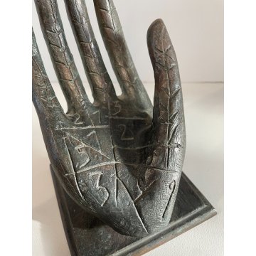 SCULTURA BRONZO MANO CON FOGLIA MIMMO PALADINO ANNI 2000 FIRMATA HAND SCULPTURE