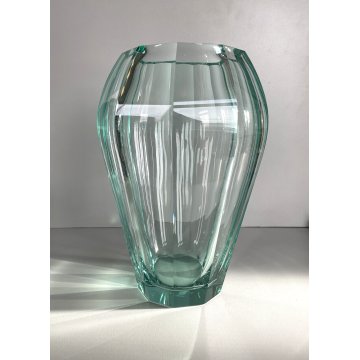 GRANDE VASO CRISTALLO TRASPARENTE MOLATO Moser Karlovy GLASS VASE VINTAGE '40/50