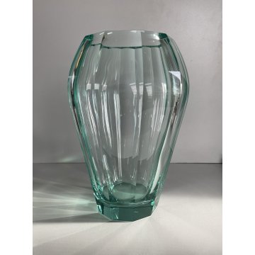 GRANDE VASO CRISTALLO TRASPARENTE MOLATO Moser Karlovy GLASS VASE VINTAGE '40/50