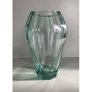 GRANDE VASO CRISTALLO TRASPARENTE MOLATO Moser Karlovy GLASS VASE VINTAGE '40/50