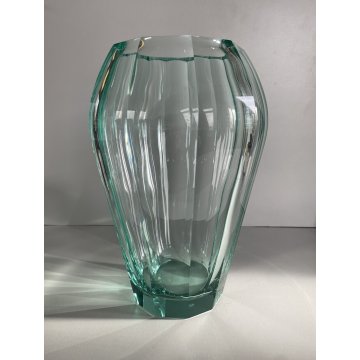 GRANDE VASO CRISTALLO TRASPARENTE MOLATO Moser Karlovy GLASS VASE VINTAGE '40/50