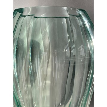 GRANDE VASO CRISTALLO TRASPARENTE MOLATO Moser Karlovy GLASS VASE VINTAGE '40/50