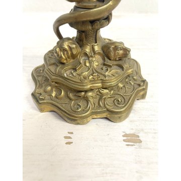 ANTICO CANDELIERE OTTONE BRASS CANDLE HOLDER LUCERTOLA PORTACANDELE 15 cm/h '900