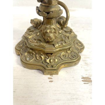 ANTICO CANDELIERE OTTONE BRASS CANDLE HOLDER LUCERTOLA PORTACANDELE 15 cm/h '900