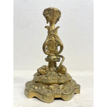 ANTICO CANDELIERE OTTONE BRASS CANDLE HOLDER LUCERTOLA PORTACANDELE 15 cm/h '900