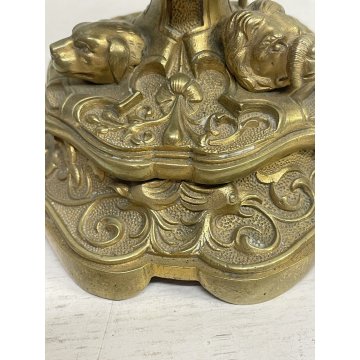 ANTICO CANDELIERE OTTONE BRASS CANDLE HOLDER LUCERTOLA PORTACANDELE 15 cm/h '900