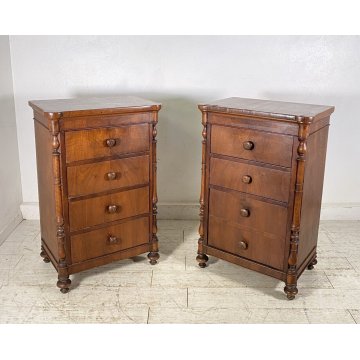 ANTICA COPPIA COMODINO STILE LUIGI FILIPPO LEGNO NOCE FINE 1800 CASSETTO ANTA