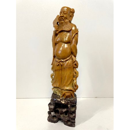 ANTICA SCULTURA SAGGIO Cinese INTAGLIO PIETRA SAPONARIA ARTE ORIENTALE 19 cm/h