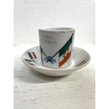 ANTICO SERVIZIO CAFFE 6 TAZZE  ZUCCHERIERA VIVA L'ITALIA STEMMA SABAUDO  '800