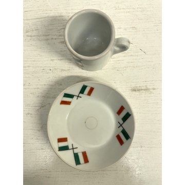 ANTICO SERVIZIO CAFFE 6 TAZZE  ZUCCHERIERA VIVA L'ITALIA STEMMA SABAUDO  '800