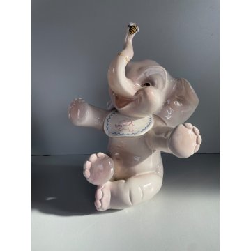 ANTICA SCULTURA CERAMICA "Elefante con mosca" Keramos TORINO 28cm/h ART DECO '30