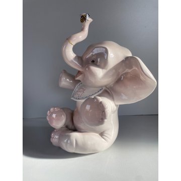 ANTICA SCULTURA CERAMICA "Elefante con mosca" Keramos TORINO 28cm/h ART DECO '30