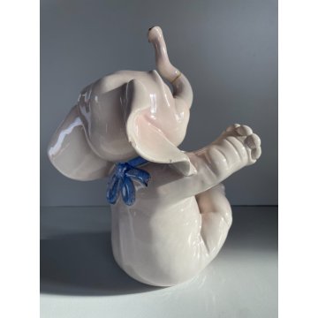 ANTICA SCULTURA CERAMICA "Elefante con mosca" Keramos TORINO 28cm/h ART DECO '30