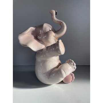 ANTICA SCULTURA CERAMICA "Elefante con mosca" Keramos TORINO 28cm/h ART DECO '30