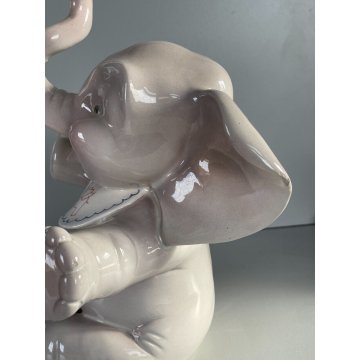 ANTICA SCULTURA CERAMICA "Elefante con mosca" Keramos TORINO 28cm/h ART DECO '30