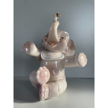 ANTICA SCULTURA CERAMICA "Elefante con mosca" Keramos TORINO 28cm/h ART DECO '30